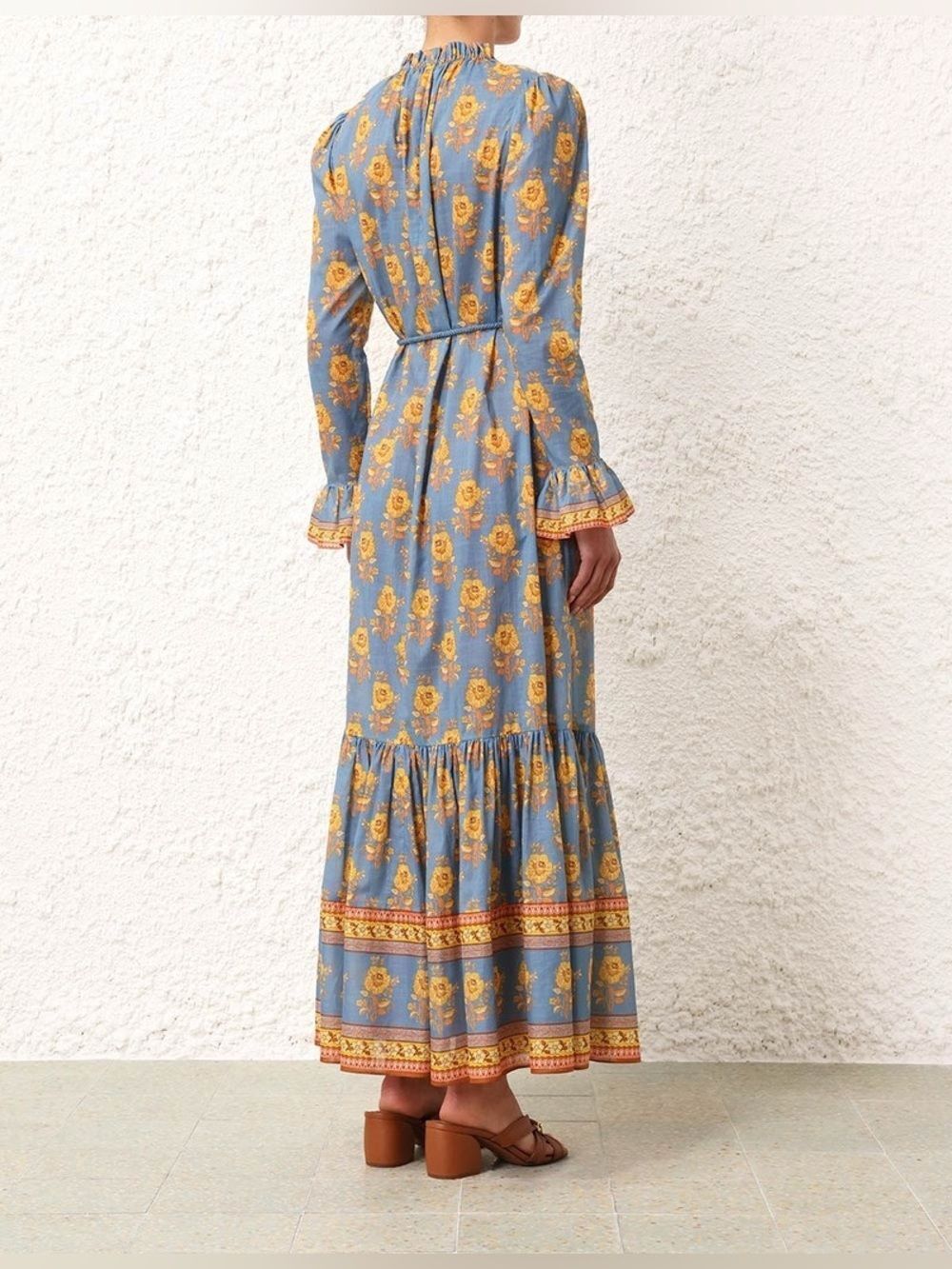 NWT Zimmermann JUNIE FRILL MIDI DRESS in Blue Yellow floral - Picture 6 of 14